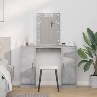 Berkfield Home Dressing Table with LED Lights Concrete Grey 102x33x135 cm in Light Grey | Size: 102 x 33 x 135 cm