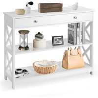 Costway 3-Tier Console Table Sofa Table X-Design Entryway Table for Hallway Living Room in White