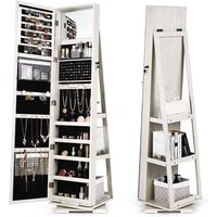 Costway 3-in-1 Rotating Mirrored Jewelry Armoire Freestanding Lockable Large Capacity Jewelry Organizer w/ Makeup Mirror in White