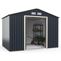 Costway 9.2FT x 6.5FT Outdoor Storage Shed Large Organizer House Double Sliding Door in Grey