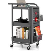 Costway 3-Tier Rolling Cart Kitchen Storage Trolley Mobile Metal Utility Cart in Grey