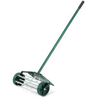 Costway Rolling Garden Lawn Aerator Roller Rotary Push Tine Spike Soil Lawn Aerator Tool in Green
