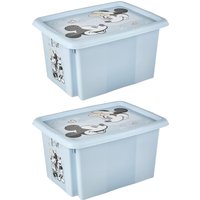 Keeeper Set of 2 Mickey Mouse Turn Around Stackable Box 15 Litre with Lid - Cloudy Blue