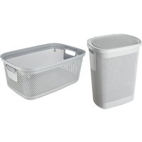 Keeeper Set of 2 Laundry Basket 30 Litre with Side Handles & Air-Permeable - White