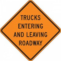 “36" x 36" Vinyl Roll-Up Construction Sign: "Trucks Entering And Leaving Roadway"“