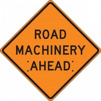 “36" x 36" Diamond Grade Roll-Up Construction Sign with Legend: "Road Machinery Ahead"“