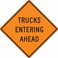 “36" x 36" High Intensity Prismatic Rigid Construction Sign: "Trucks Entering Highway"“