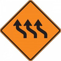“36" x 36" Prismatic Rigid Construction Sign: "Three Lane Reverse Left Curve"“