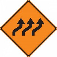 “36" x 36" Prismatic Rigid Construction Sign: "Three Lane Reverse Right Curve"“