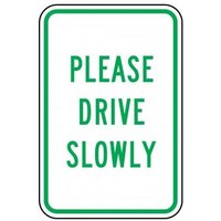 Accuform FRP309RA 18"" x 12"" Traffic Sign: Please Drive Slowly Red Engineer-Grade Prismatic