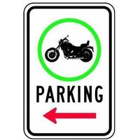 Accuform FRR783RA Traffic Sign: (Motorcycle Graphic) Parking (Left Arrow)