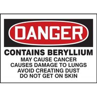 Accuform LCAW009XVE OSHA Danger Safety Label: Contains Beryllium - May Cause Cancer - Causes Damage To Lungs - Avoid Creating Dust - Do Not Get On Skin