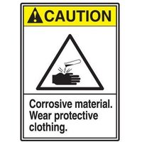 Accuform LCHL608XVE ANSI Caution Safety Label: Corrosive Material - Wear Protective Clothing.