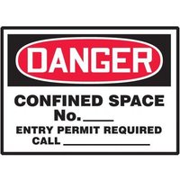 Accuform LCSP262XVE OSHA Danger Safety Label: Confined Space No. ___ - Entry Permit Required - Call ___