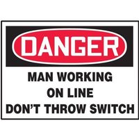 Accuform LELC049VSP OSHA Danger Safety Label: Man Working On Line - Don't Throw Switch