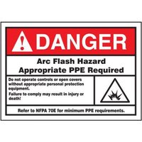Accuform LELC140 ANSI Danger Safety Label: Arc Flash Hazard - Appropriate PPE Required (Symbol)