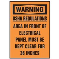 Accuform LELC305VSP OSHA Warning Safety Label: OSHA Regulations - Area In Front of Electrical Panel Must Be Kept Clear For 36 Inches