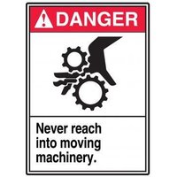 Accuform LEQM166XVE ANSI Danger Safety Label: Never Reach Into Moving Machinery