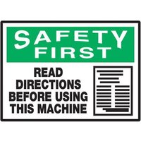 Accuform LEQM904XVE OSHA Safety First Label: Read Directions Before Using This Machine