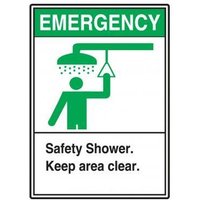 Accuform LFSD901VSP Safety Label: Emergency - Safety Shower - Keep Area Clear