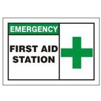 Accuform LFSD903VSP 3-1/2"" x 5"" Safety Label: Emergency First Aid Station Brown Adhesive Dura-Vinyl