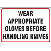 Accuform LFSY502VSP Safety Labels: Wear Appropriate Gloves Before Handling Knives