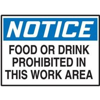 Accuform LHSK886XVE OSHA Notice Safety Label: Food Or Drink Prohibited In This Work Area