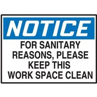 Accuform LHSK888VSP OSHA Notice Safety Label: For Sanitary Reasons Please Keep This Work Space Clean