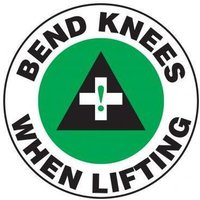 Accuform LHTL105 2-1/4"" Hard Hat Stickers: Bend Knees When Lifting Yellow Adhesive Vinyl