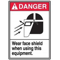 Accuform LPPE112VSP ANSI Danger Safety Label: Wear Face Shield When Using This Equipment