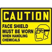 Accuform LPPE620XVE OSHA Caution Safety Label: Face Shield Must Be Worn When Handling Chemicals