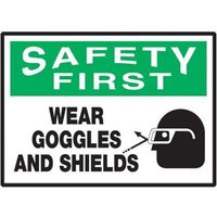Accuform LPPE900VSP OSHA Safety First Safety Label: Wear Goggles And Shields