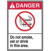 Accuform LSMK104VSP ANSI Danger Safety Label: Do Not Smoke Eat Or Drink In This Area