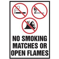 Accuform LSMK559VSP Safety Label: No Smoking Matches Or Open Flames