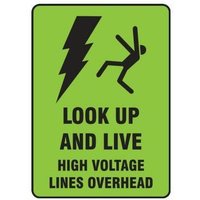 Accuform MBR120 20"" x 14"" Safety Banners: Look Up & Live! High Voltage Lines Overhead, Reinforced Vinyl