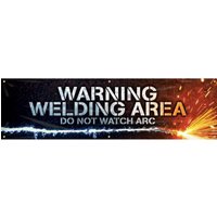 Accuform MBR340 28"" x 8-ft Welding Banner: Warning - Welding Area - Do Not Watch Arc