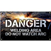 Accuform MBR344 28"" x 8-ft Welding Banners: Danger - Welding Area - Do Not Watch Arc, Reinforced Vinyl