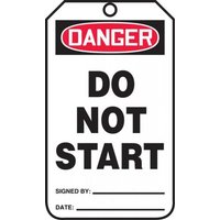 Safety Tags, DANGER DO NOT START, 5.75in x 3.25in, RP-Plastic, 25PK