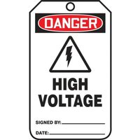 Safety Tags, DANGER HIGH VOLTAGE, 5.75in x 3.25in, RP-Plastic, 25PK