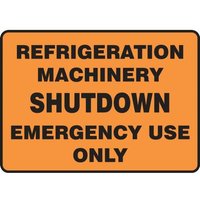 Accuform MEQT501XV 10"" x 14"" Chemical Identification Sign: Refrigeration Machinery Shutdown, Adhesive Dura-Vinyl