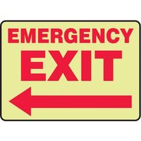 Accuform MLEX571GF Glow-In-The-Dark Safety Sign: Emergency Exit (Left Arrow)
