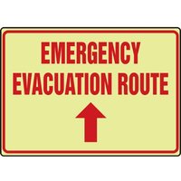 Accuform MLFE506GF Glow-In-The-Dark Safety Sign: Emergency Evacuation Route (Up Arrow)