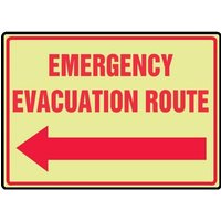 Accuform MLFE507GF Glow-In-The-Dark Safety Sign: Emergency Evacuation Route (Left Arrow)