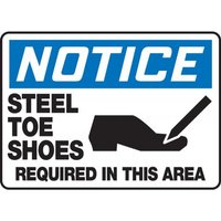 Accuform MPPE841VP 10"" x 14"" OSHA Notice Safety Sign: Steel Toe Shoes Required, Plastic