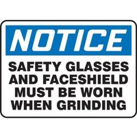 Accuform MPPE884VA 10"" x 14"" OSHA Notice Safety Sign: Safety Glasses And Face Shield Must Be Worn When Grinding, Aluminum