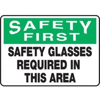 Accuform MPPE916XL 10"" x 14"" OSHA Safety First Safety Sign: Safety Glasses Required In This Area, Aluma-Lite
