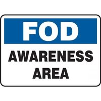 Accuform MQTL535VS 10"" x 14"" FOD Safety Sign: Awareness Area, Adhesive Vinyl
