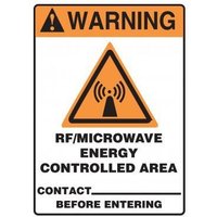 Accuform MRFQ312XT 14"" x 10"" ANSI Warning Safety Sign: RF/Microwave Energy Controlled Area - Contact Before Entering, Dura-Plastic
