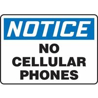 Accuform MRFQ827XT 10"" x 14"" OSHA Notice Safety Sign: No Cellular Phones, Dura-Plastic