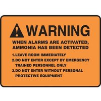 Accuform MRHL303VA 10"" x 14"" Warning Safety Sign: When Alarms Are Activated Ammonia Has Been Detected, Aluminum